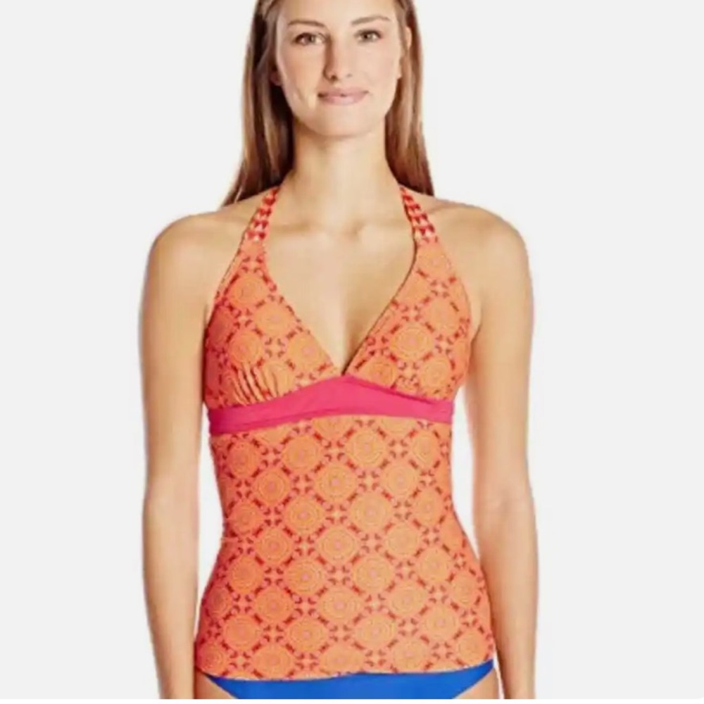 NWT Prana Womens S NEON Orange Sundial  Lahari Printed Tankini Top MEDIUM